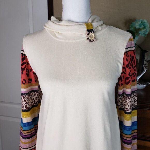 Soft Cream Button Mock Turtleneck Sweater Top womens S Small Blouse Pullover - Picture 2 of 8